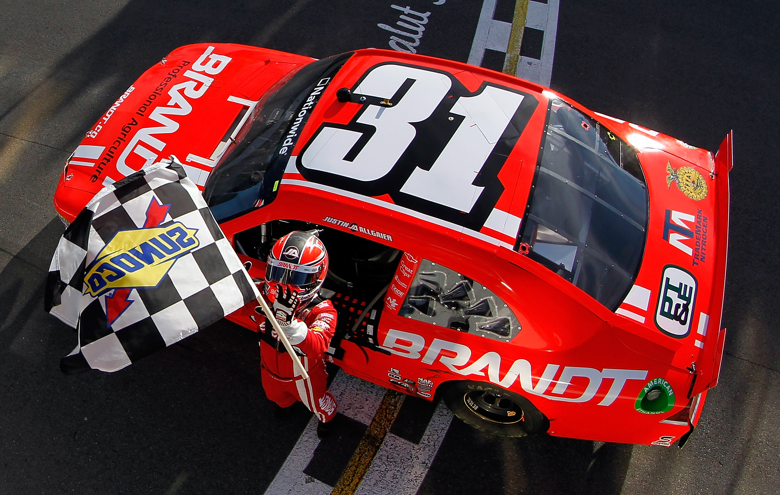 2012 Montreal Aug NNS Justin Allgaier checkered flag